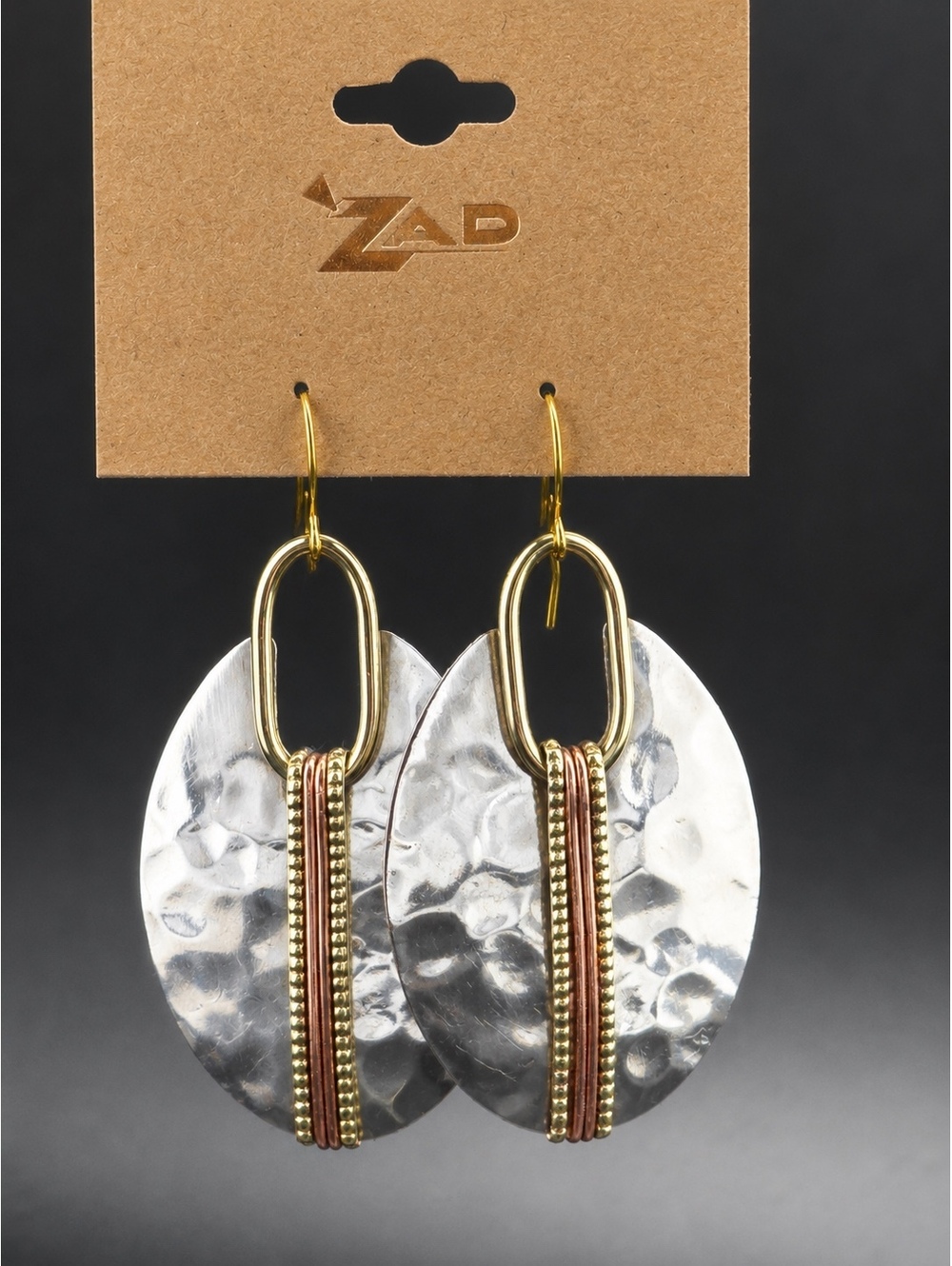 Mixed Metal Hammered Silver Oval Earring
